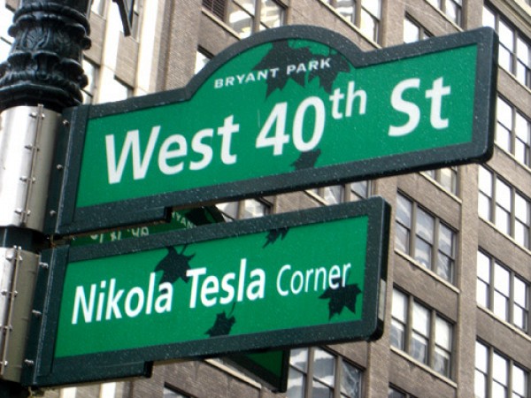 Above: Nikola Tesla Street Corner on West 40th Street and 6th Avenue, Manhattan, New York.